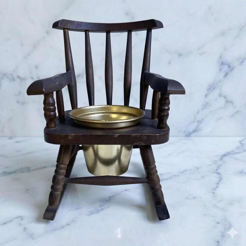 1950s UCAGCO Miniature Wooden Rocking Chair Ashtray Holder Occupied Japan